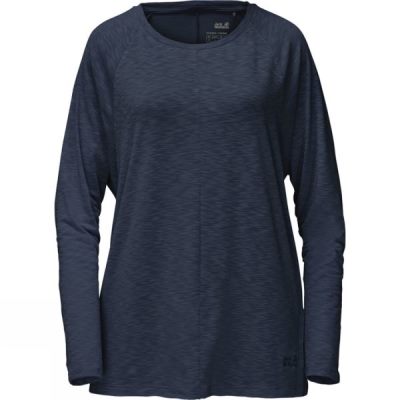 Playeras Jack Wolfskin Travel Longsleeve Mujer Azul Marino - Chile KDZ837059